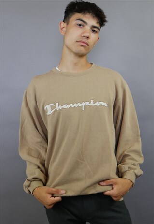 CARAMEL BROWN CHAMPION SPELL OUT SWEATSHIRT