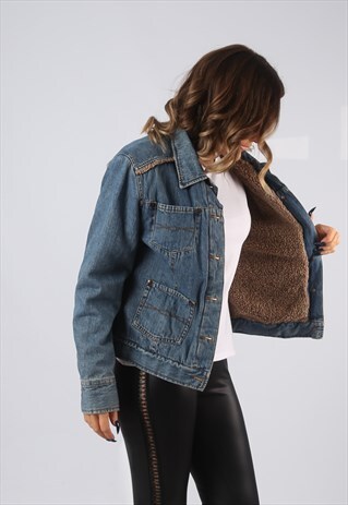 DENIM JACKET WINTER LINED FITTED UK 10 - 12 (CVDH)