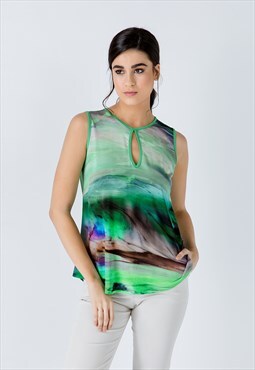 Green Keyhole Detail Print Top