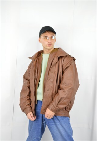 VINTAGE BROWN CLASSIC 80'S LEATHER BOMBER JACKET