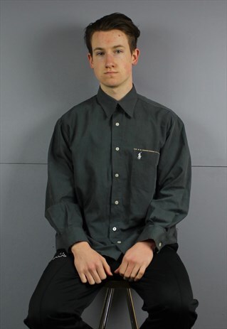 VINTAGE BURBERRY STYLE BUTTON UP SHIRT IN GREY