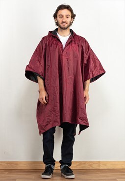 Vintage 90's Men Poncho Rain Coat in Red 