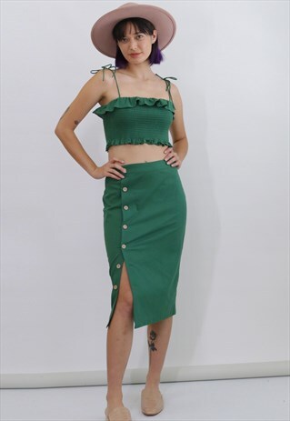 LEAH 90S LINEN PENCIL SKIRT - SUMMER GREEN
