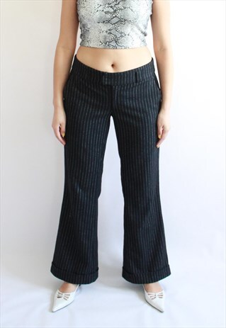 PEPE JEANS GREY PIN STRIPPED TROUSERS