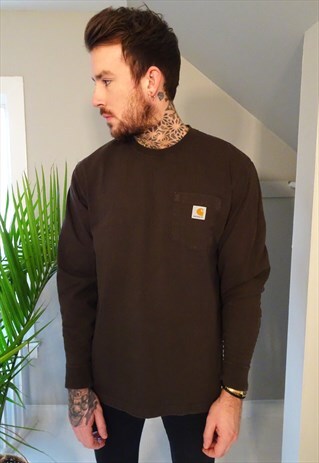 BROWN LONG SLEEVED ROUND NECK T-SHIRT