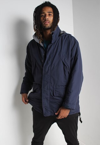 VINTAGE LL BEAN FLEECE LINED RAIN MAC JACKET BLUE