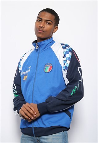 VINTAGE DIADORA ITALY FOOTBALL LOGO TRACK JACKET BLUE