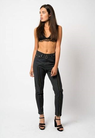 EXPOSED ZIP STRAIGHT LEG JEAN WITH GOLD HARDWARE