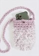 ELISE ALPACA WOOL PHONE POUCH LAVENDER AND WHITE