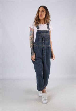 VINTAGE DENIM DUNGAREES 3/4 LENGTH WIDE LEG UK 16 XL (C1A)