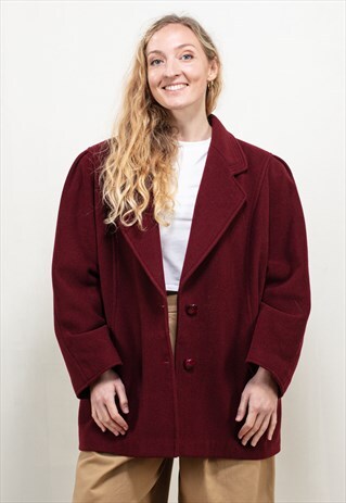 Vintage 90's Wool Blazer Coat in Red 