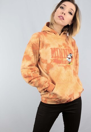 VINTAGE 90S OVERSIZED TIE DYE HOODIE DISNEY MINNIE ORANGE