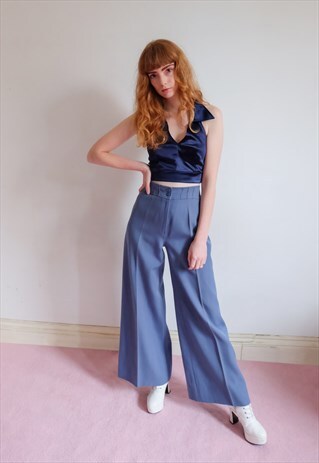 VINTAGE 70S BLUE HIGH WAISTED WIDE LEG TROUSERS FLARES