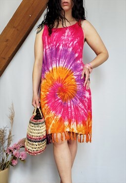 Vintage 90s colorful tie dye festival mini summer dress