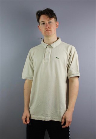 VINTAGE LACOSTE POLO SHIRT IN BEIGE WITH EMBROIDERED LOGO.