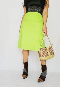 90s retro green partly linen sequin midi minimalist skirt