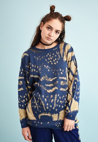 90'S RETRO ABSTRACT PATTERN MOMS KNIT JUMPER
