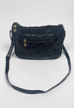 80's Vintage Ladies Black Leather Patchwork Bag