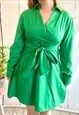 VINTAGE EMERALD GREEN TIE UP Y2K MINI DRESS