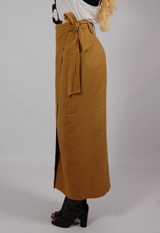 VINTAGE 90S MUSTARD MAXI WRAP SILK SKIRT