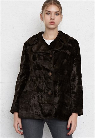 VINTAGE DARK BROWN FAUX FUR JACKET