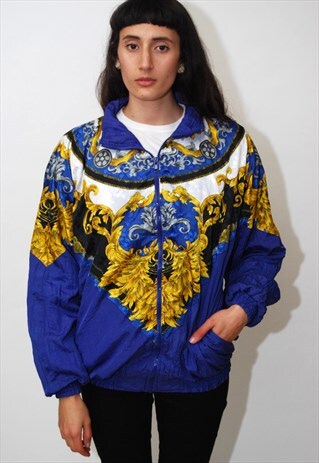 VINTAGE BAROQUE JACKET (M) REGAL 80S WINDBREAKER BLUE CHAIN