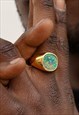 18K GOLD GREEN OPAL SIGNET RING - LARGE GOLD RINGS FOR MEN 