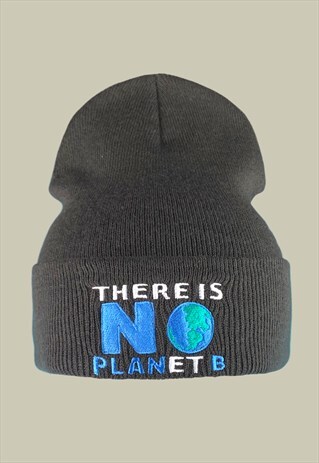 THERE IS NO PLANET B EMBROIDERED BEANIE HAT IN KHAKI