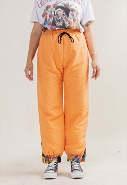 Vintage 80s Padded Orange Puffy Orange Ski Trousers Women L