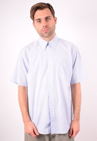 YVES SAINT LAURENT MENS VINTAGE SHIRT LARGE BLUE CHECK 90S