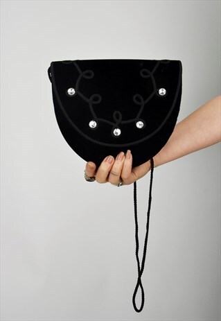 BEAUTIFUL BLACK VELVET EMBELLISHED SADDLE BAG