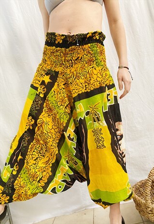 VINTAGE 90S BOB MARLEY PRINT HIPPIE BOHO HAREM TROUSERS