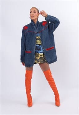 Vintage 90's Denim Blazer Jacket Long S / M (CFF)