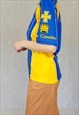 90S VINTAGE BLUE YELLOW SHORT SLEEVE SOCCER FOOTBALL TOP, 