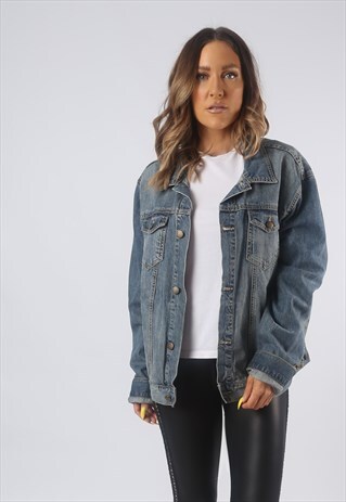 VINTAGE DENIM JACKET OVERSIZED FITTED UK 16 XL (B3M)