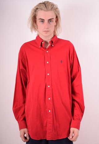 RALPH LAUREN MENS VINTAGE SHIRT LARGE RED 90S