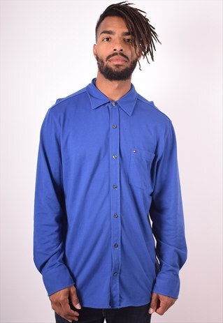 TOMMY HILFIGER MENS VINTAGE SHIRT XL BLUE 90S