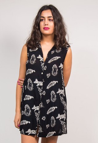 VINTAGE 90'S MONOCHROME WAVEY PATTERN BLOUSE SHIRT