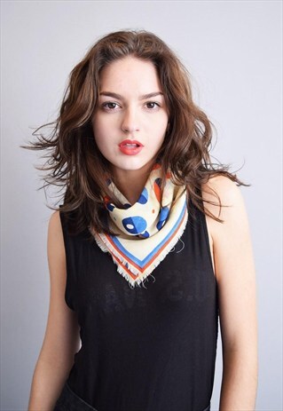 VINTAGE 70'S RETRO MOD ABSTRACT DOT PATTERN FRINGED SCARF
