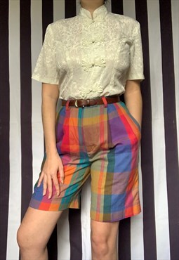Vintage 80s multicoloured tartan chino shorts from Nautica