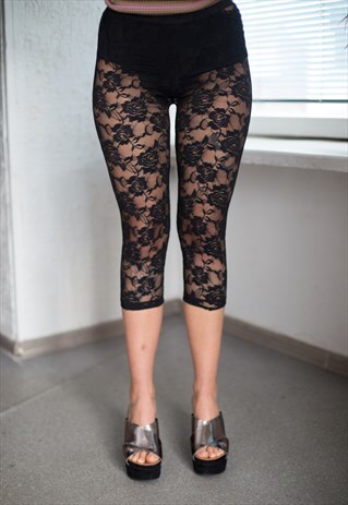 VINTAGE 80'S BLACK PATTERNED LEGGINGS