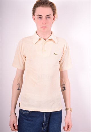LACOSTE MENS VINTAGE POLO SHIRT SMALL BEIGE 90'S