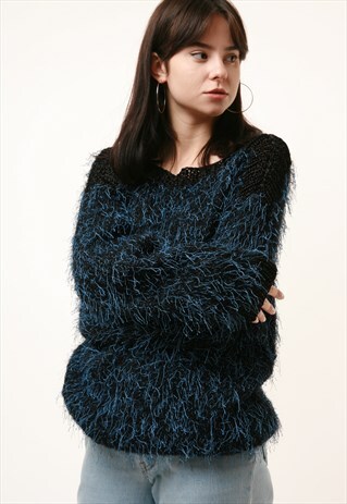 90S VINTAGE OVERISZED BLUE PARTY KNITWEAR JUMPER 881