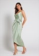 ROSA TIE SIDE SATIN CAMI WRAP DRESS - SAGE GREEN