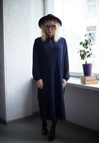 VINTAGE 80'S NAVY MINIMAL LONG SLEEVED DRESS
