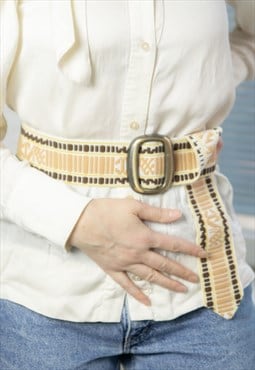 Vintage 80's Beige Patterned Stretchy Belt