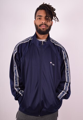 CHAMPION MENS VINTAGE TRACKSUIT TOP JACKET XXL NAVY BLUE 90S