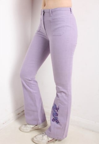 Vintage Y2K High Waist Dragon Embroidered Jeans Lilac W26 