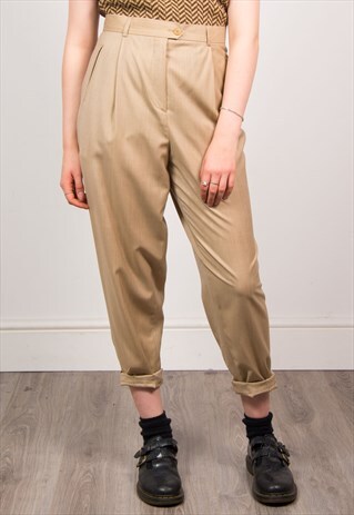 VINTAGE 90'S BROWN HIGH WAIST SMART TAPERED TROUSERS