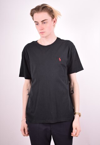 POLO RALPH LAUREN MENS VINTAGE T-SHIRT TOP MEDIUM BLACK 90S